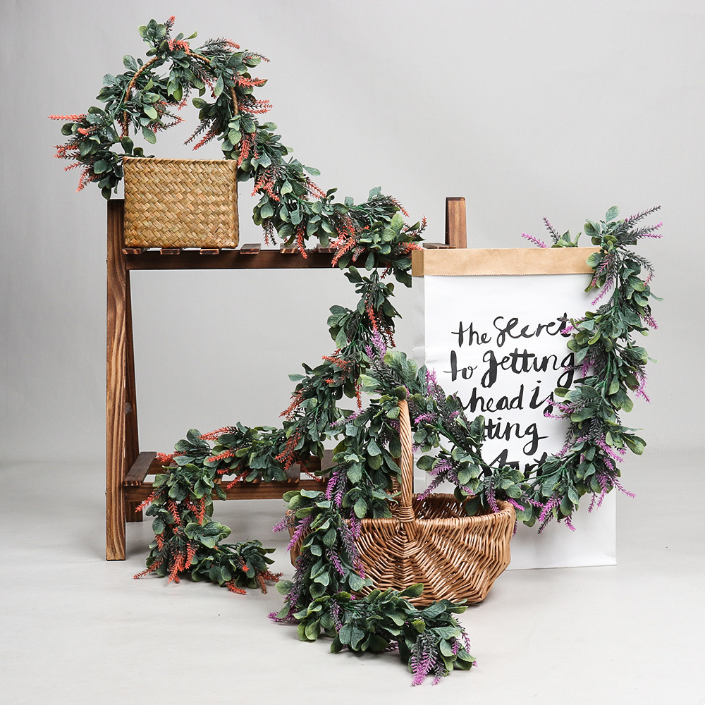 Diseño de verano: ratán artificial colgante de lavanda, decoración del hogar, ratán de eucalipto de plástico colgante.jpg 